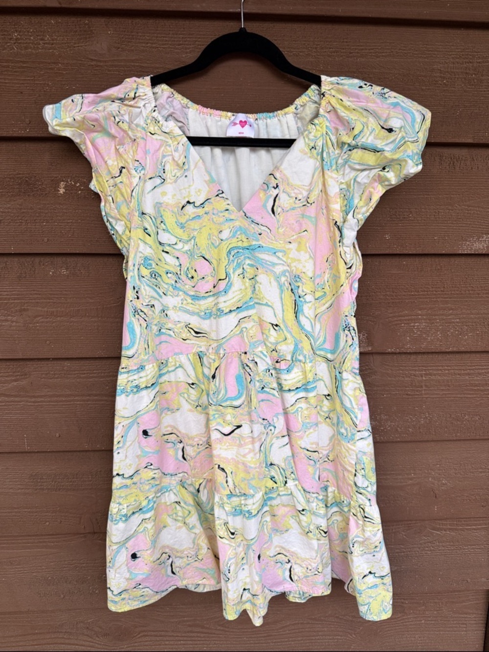 Buddy Love RonniePastel Marble Flutter-Sleeve Dress size medium